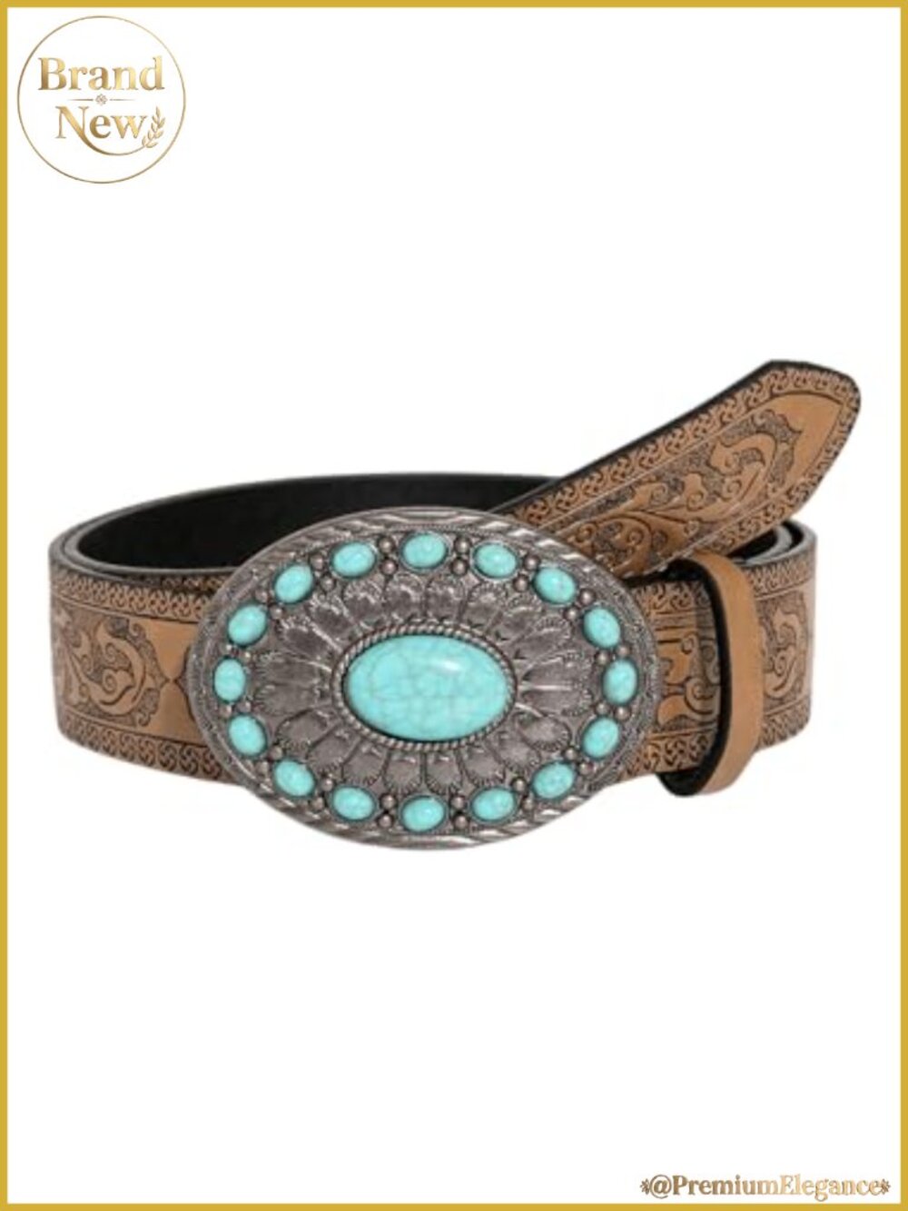 Women's Faux Leather Western Cowgirl Belt Antique Style Buckle